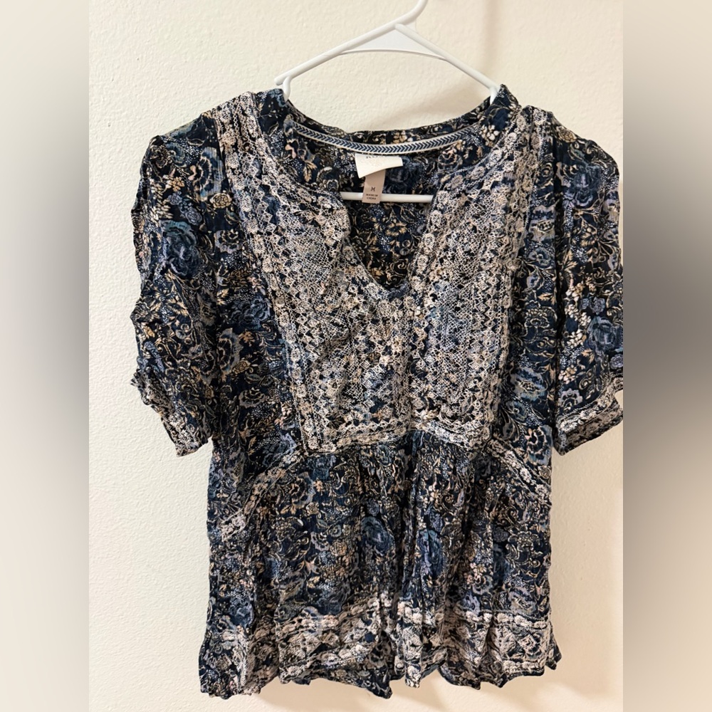 Knox Rose Navy and Cream Boho Blouse